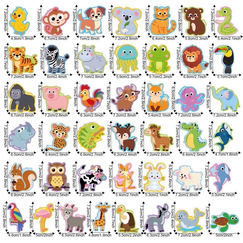 48/43Pcs Cute Fridge Magnets Color Rubber Soft Magnetic Sticker Fun Animal and Food Refrigerator Sticker Decor for Kid Learning