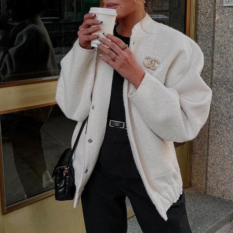 2025 Women's Casual Solid Stand Collar Long Sleeve Coat with Large Pockets