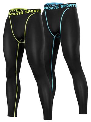 THREEGU Compression Compression Running Line Line Men's Tights, Leggings, Tights, Cooling, Breathable, Moisture-Wicking, Quick-Drying (Black/Green +