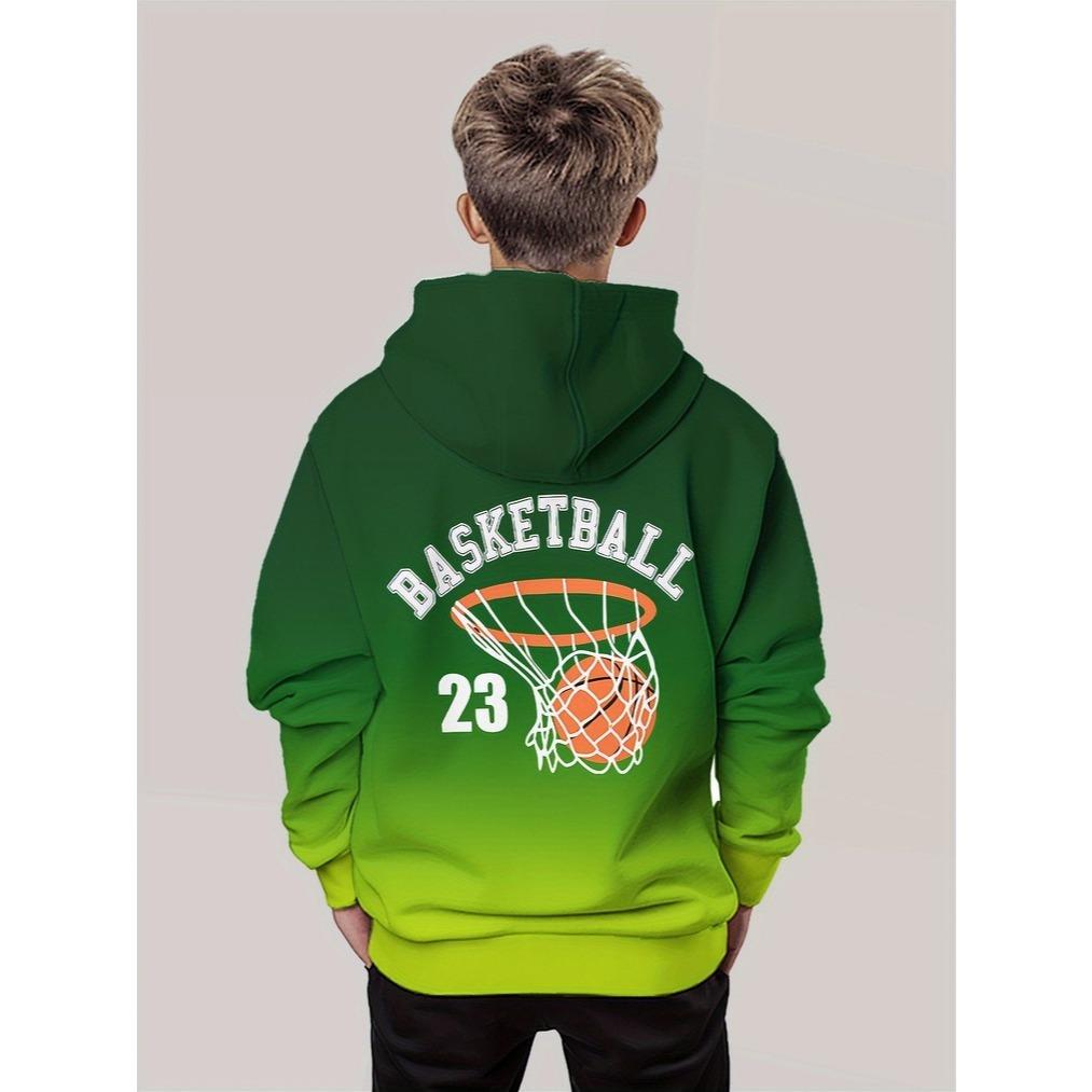 3D Digital Printed Basketball Element Gradient Pattern Goal Moment Hoodie, Perfect Gift