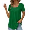 T-shirt Carré Plissé Élégant d'Été pour Femme Mode Décontracté Manches Courtes Hauts Amples Féminins Sexy pour le Travail Vêtements