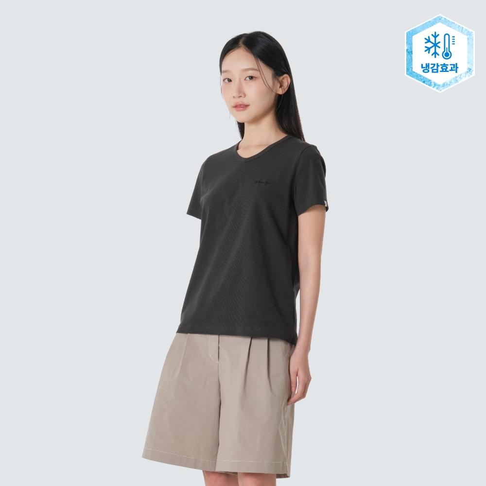 SNOWPEAK Ribbed Women's V-Neck Short Sleeve T-Shirt Charcoal (S26MWFTS37)