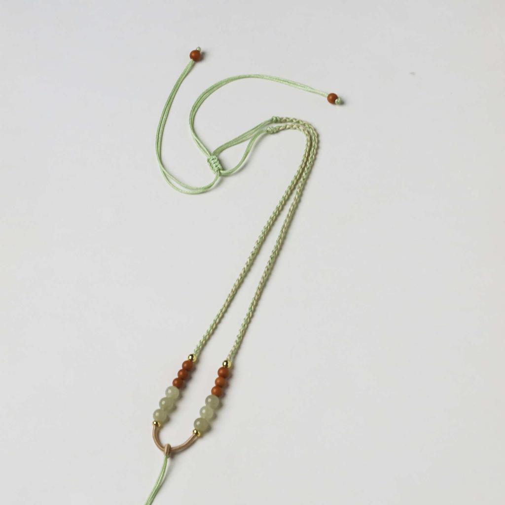 Handmade Woven Ruyi Jadeite Pendant Necklace with Four-Strand Cord