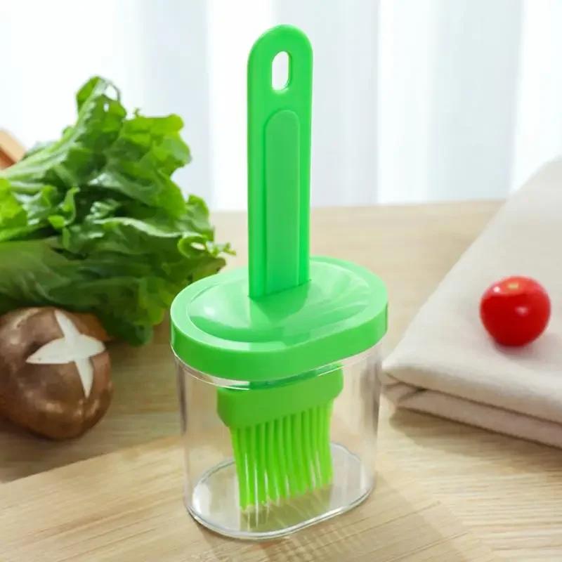 Integrated Brush Cover Design Cooking BBQ Heat Resistant Oil Brushes Kitchen Bar Cake Baking Silicone Bottle Brush Accessories