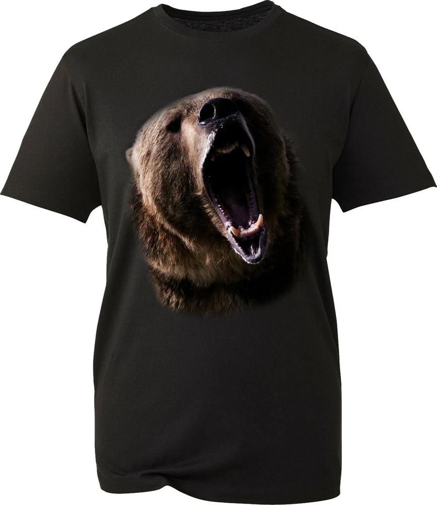Grizzly Bear Roaring Face TShirt Brown Bear Big Print Angry Bear Gift Tee Top S