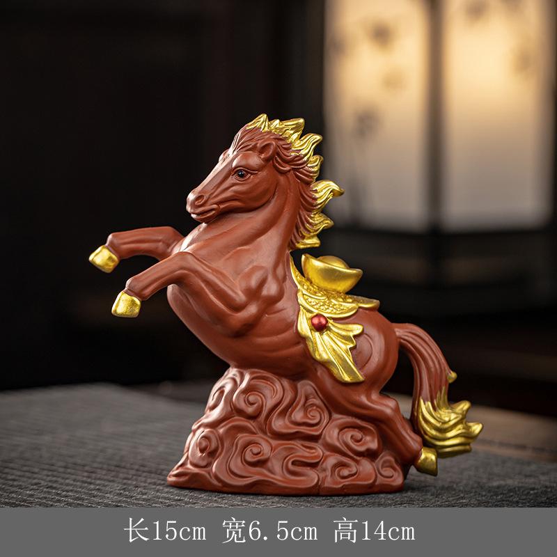 Purple Clay Ingot Fortune Horse Tea Pet Retro Flowerpot Landscaping Tea Figurine Play Toys Tea Statue Ornaments Workmanship Gift
