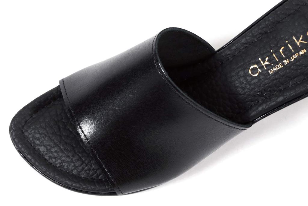 Akiriko Echtleder-Sandalen, Hergestellt in Japan, Keilsohle, Einzelriemen, Memory-Foam-Polsterung, Schwarz, Größe LL