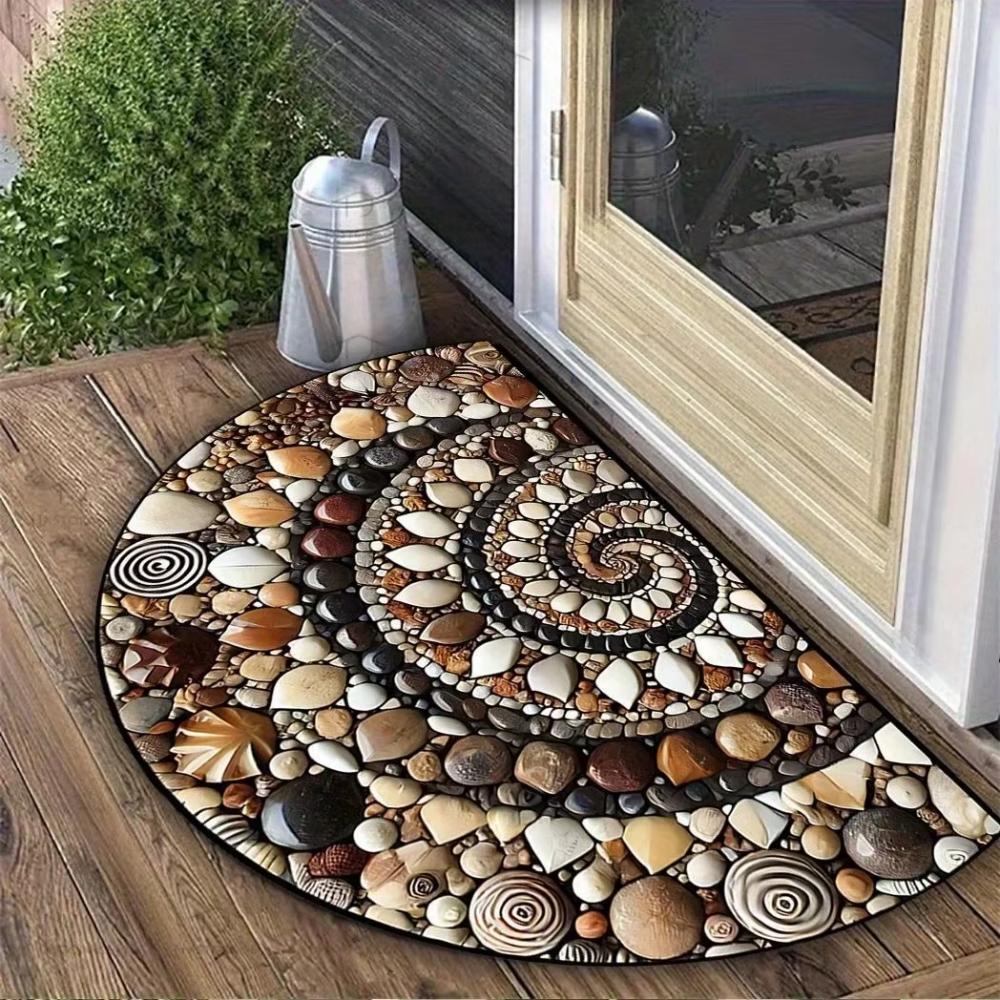 Flower and Bee Theme Half Round Rug Indoor Outdoor Doormat Living Room Bedroom Bathroom Patio Home Decoration