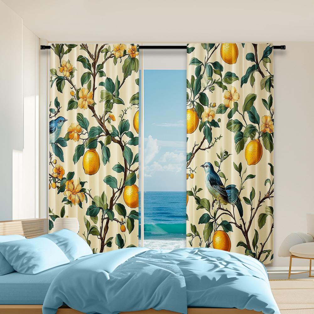 

Versatile Polyester Transparent Curtains Home Decoration Fresh Lemon Tree Use Bedrooms Living Rooms Set Of 2 Made Sitting Room Decor W100*H70(CM)-Hooks&2PCS