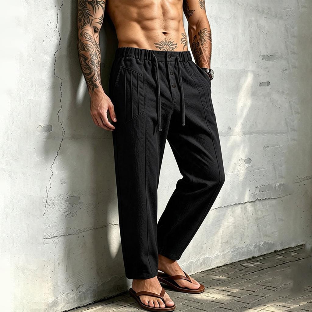 Men's Casual Linen Pants with Waist Straight Leg Color