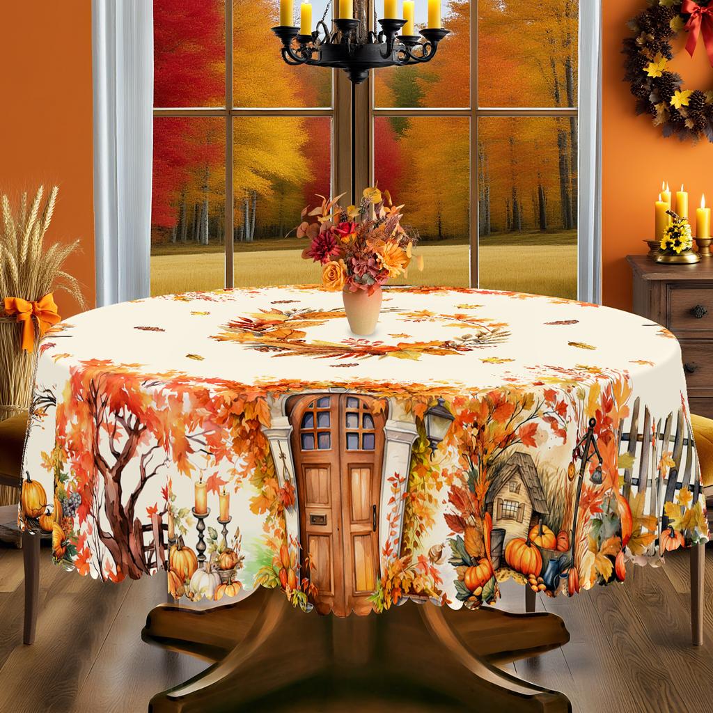 1 kus tištěného ubrusu s podzimní tématikou Dne díkůvzdání, ve stylu farmhouse, s designem javorových listů a dýní, vhodný pro podzimní sklizeň a svátky G