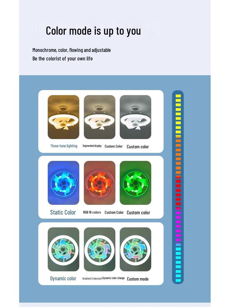 LED RGB Ceiling Fan Light with Remote Control, E27 Base, Dimmable, 360° Rotation for Bedroom