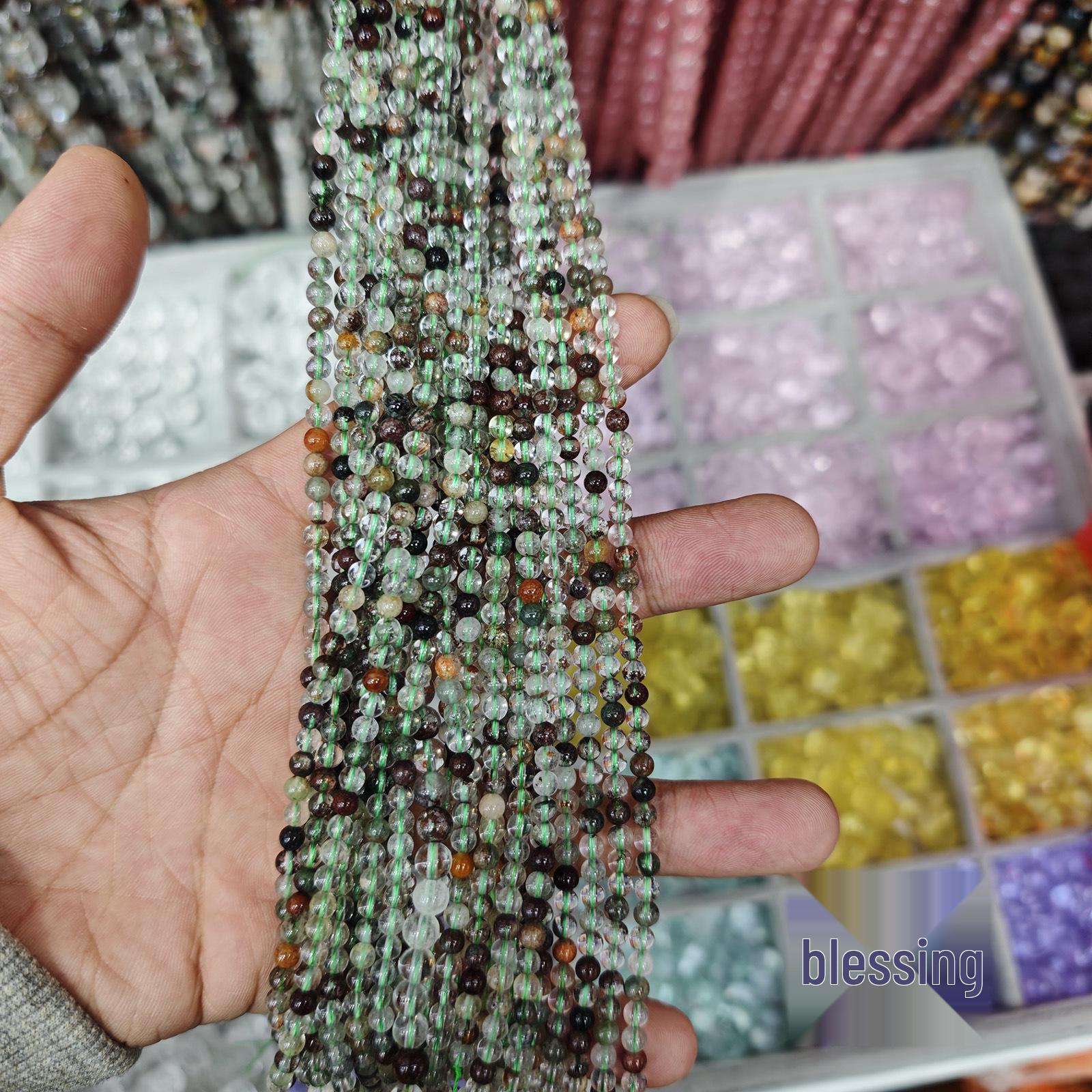 Натуральные зеленые фантомные кристальные круглые бусины для DIY браслетов, ожерелий и аксессуаров 5A Natural Green Phantom