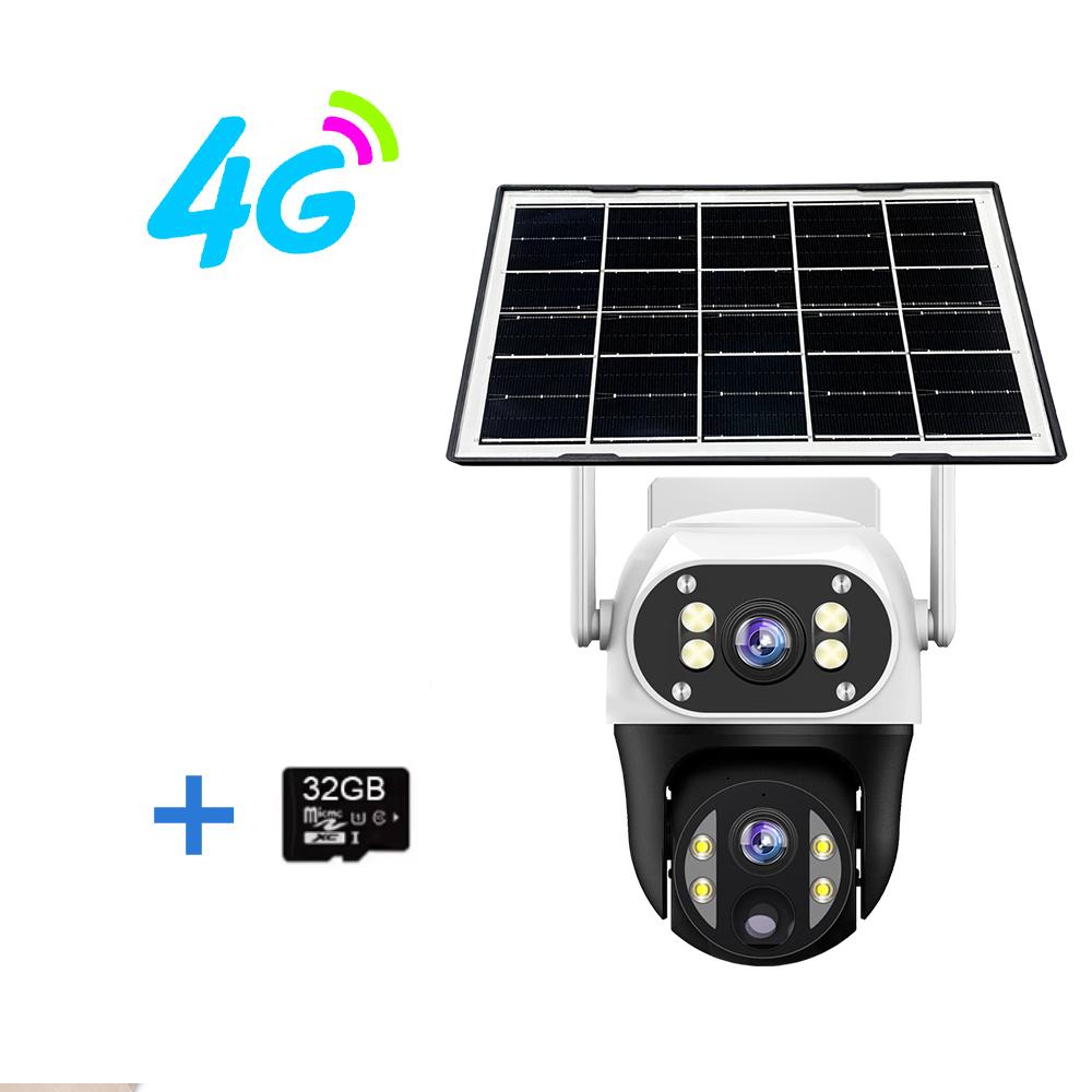 V380 Outdoor Home Garden Monitoring Dual Lens Full Color Night Vision 4G/Wifi Remote Solar Camera