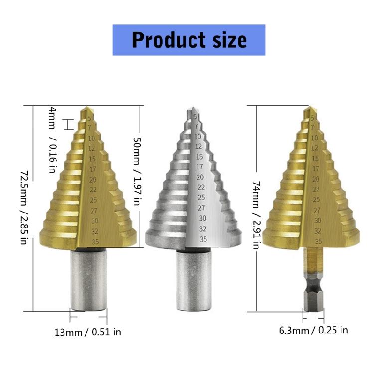 Stufenbohrer Titanbeschichtet Sechskant-/Rundschaft Gerade Nuten 5-35mm 13 Stufen Pagodenbohrer Bohrwerkzeug