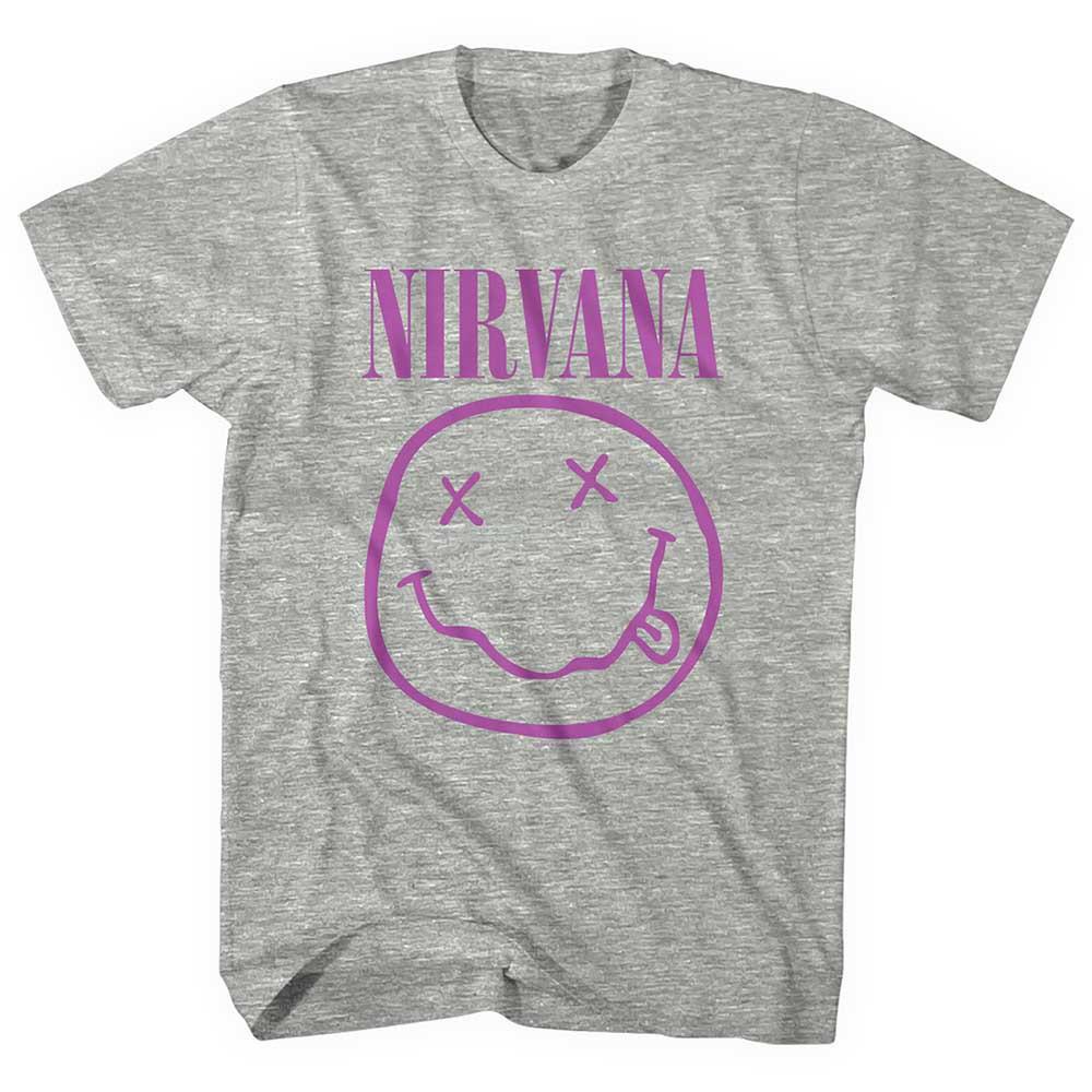 Men s Nirvana Purple Smiley T-shirt Medium Grey 3XL