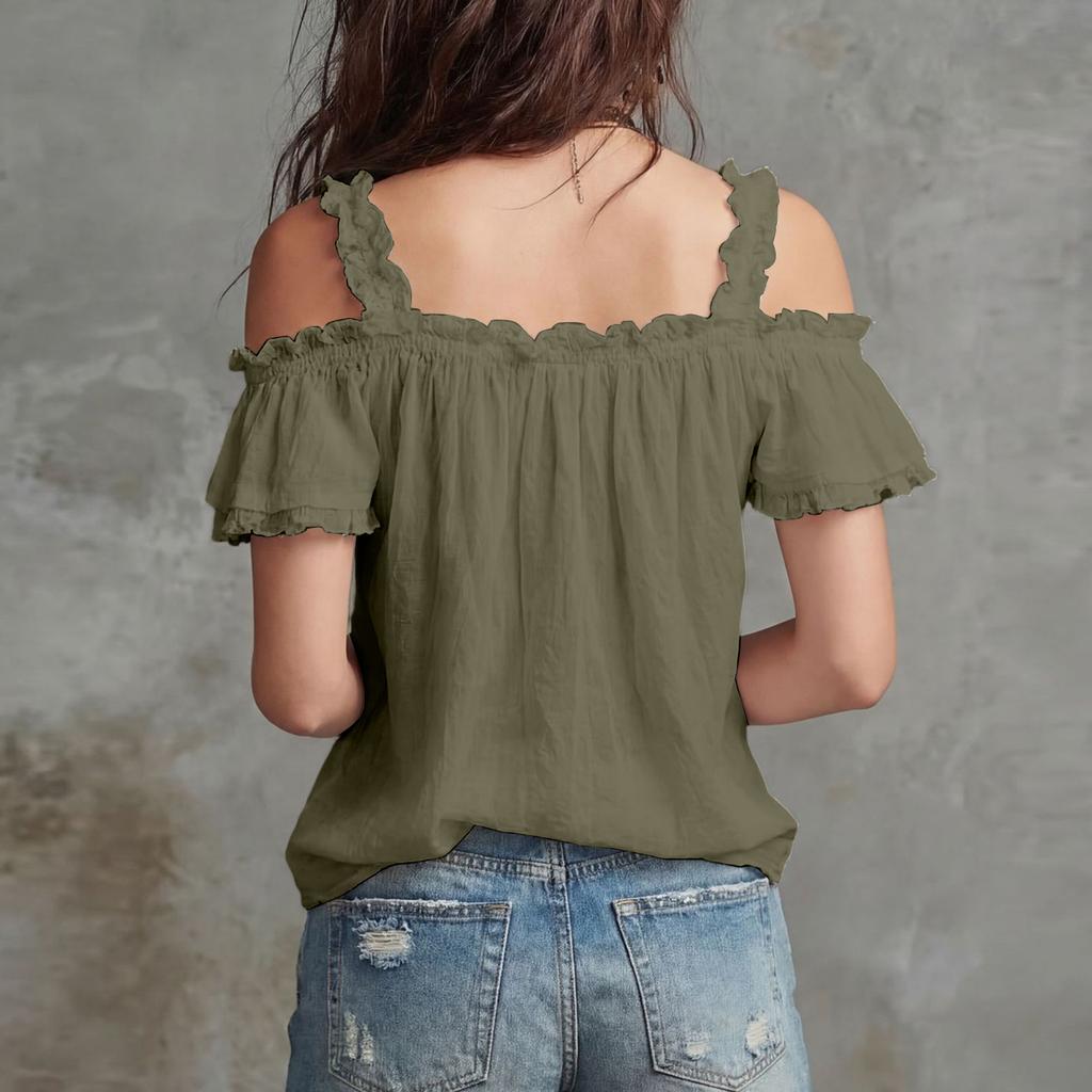 Blusa da Donna a Spalle Scoperte con Maniche a Volant Vestibilità Larga Top Estivo Pullover Casual Leggero per Uso Quotidiano