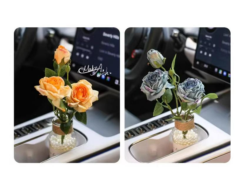 Burnt Edge Rose Imitation Oil Painting for Car Interior Decoration – Cup Holder Floral Ornament