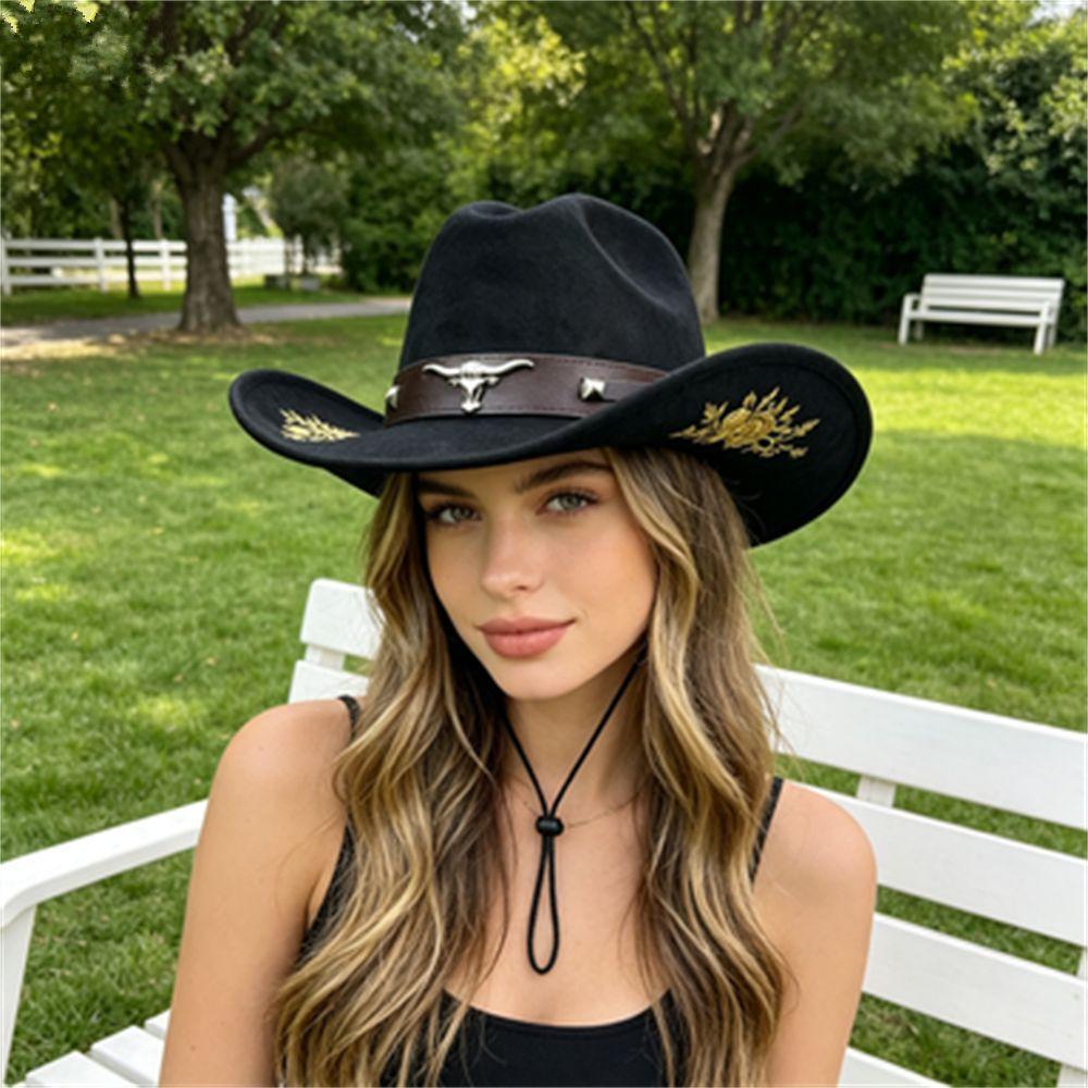 Popular European and American Classic Suede Western Cowboy Hat Men's and Women's Big Brim Embroidered Outdoor Sun Hat