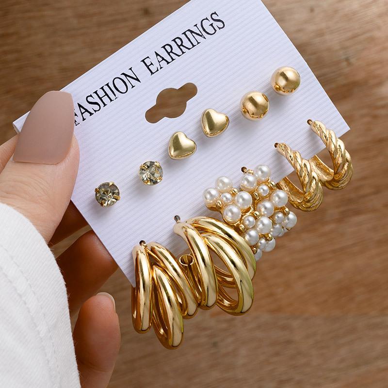 XP17 Gold Geometric Pearl Hoop Earring Set