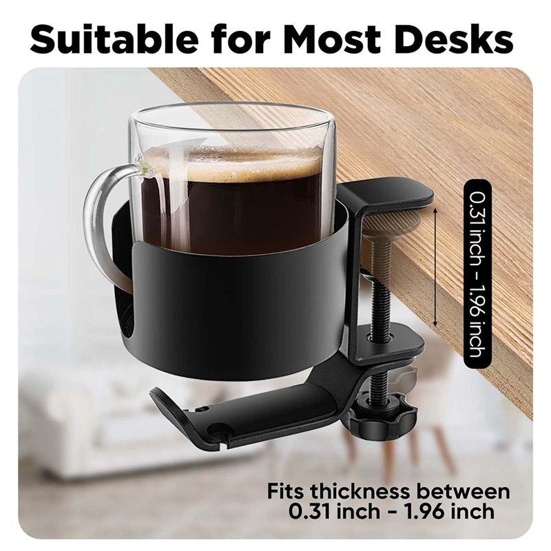 A84E-2 In 1 Desk Cup Holder With Headphone Hanger Spill Resistant Cup Holder For Desktop Coffee Cup/Bottle/Earphone