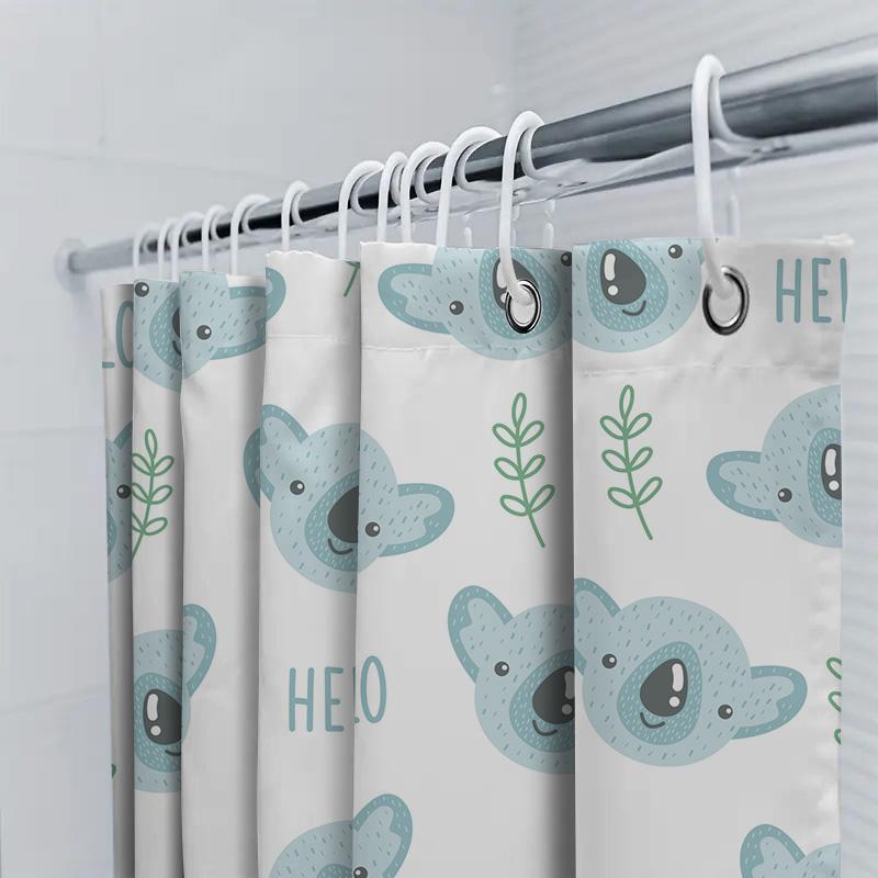 Adorable Koala Blue Shower Curtain Set For Bath Decoration Hello Text Green Branches Pattern Home Decor Waterproof Fabric 72''X8