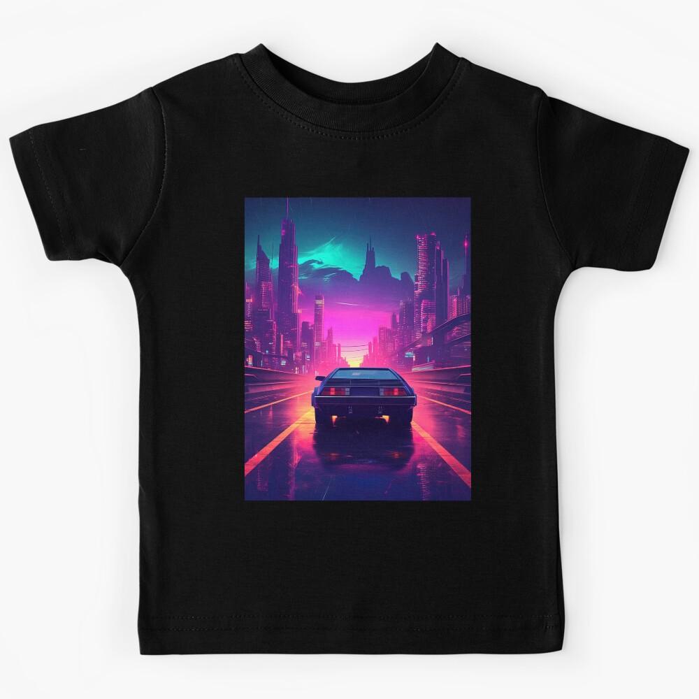 Retro-Futuristic Pulse: Immersing in the Aesthetics of Synthwave Art Kids T-Shirt 140