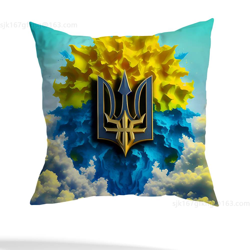 Tryzub Ukraine Pillow Case Square Double-Sided Printing Short Plush Sofa Cushion Cover Bedroom Bedside Pillow