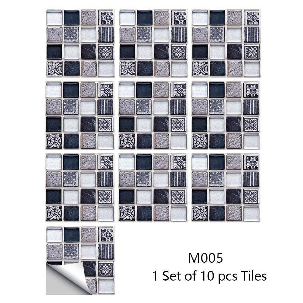 10Pcs/Set Self-Adhesive Mosaic Style Simulation Tile Wall Stickers Living Room Kitchen Bathroom Beautiful Seam Stickers Home Decorating Supplies