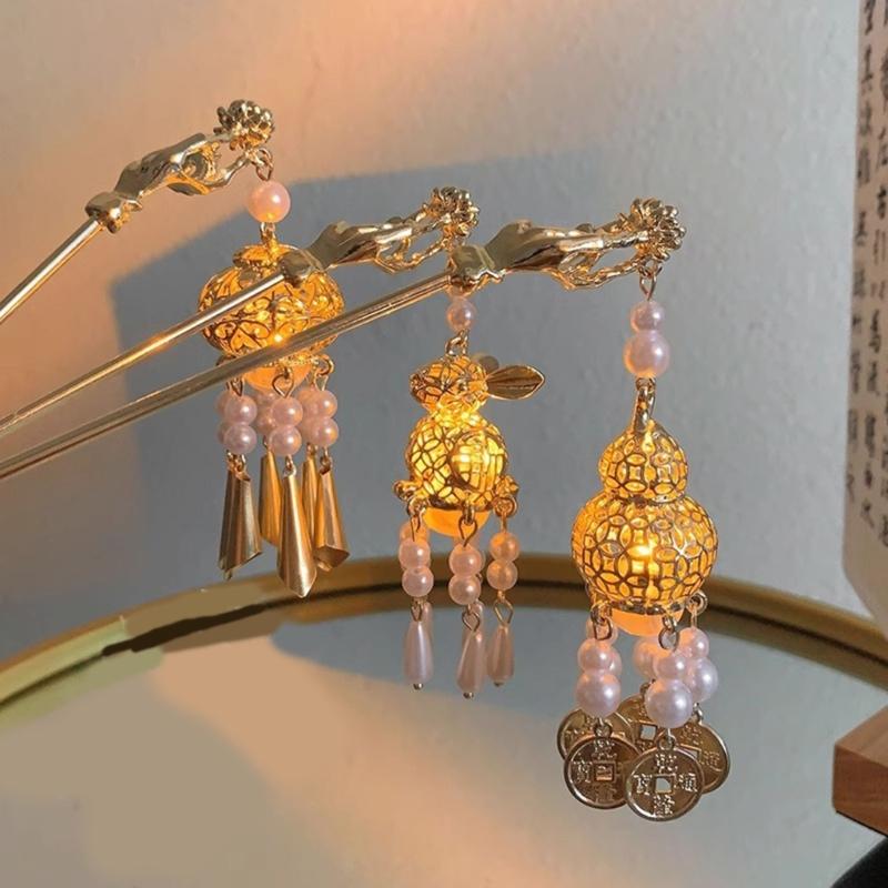 Elegant Hairpin With LED Light Ancient Chinese Style Hair Stick Styling Accessory For Women Traditional Hairstyles