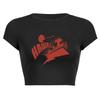 European, American English slogans Printed sexy exposed navel short T-shirt fashionable round neck slim slim top women's multi-picture