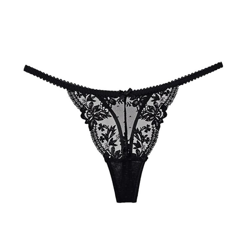 Sexy Low Rise Thong for Women - Lace Floral Embroidery Sheer Lingerie