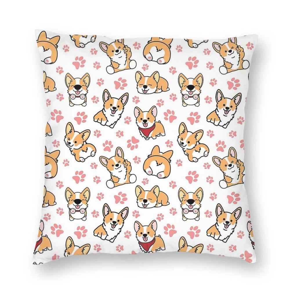 Cute Corgis Square Pillowcase Polyester Linen Velvet Pattern Zip Decor Room Cushion Case 18"
