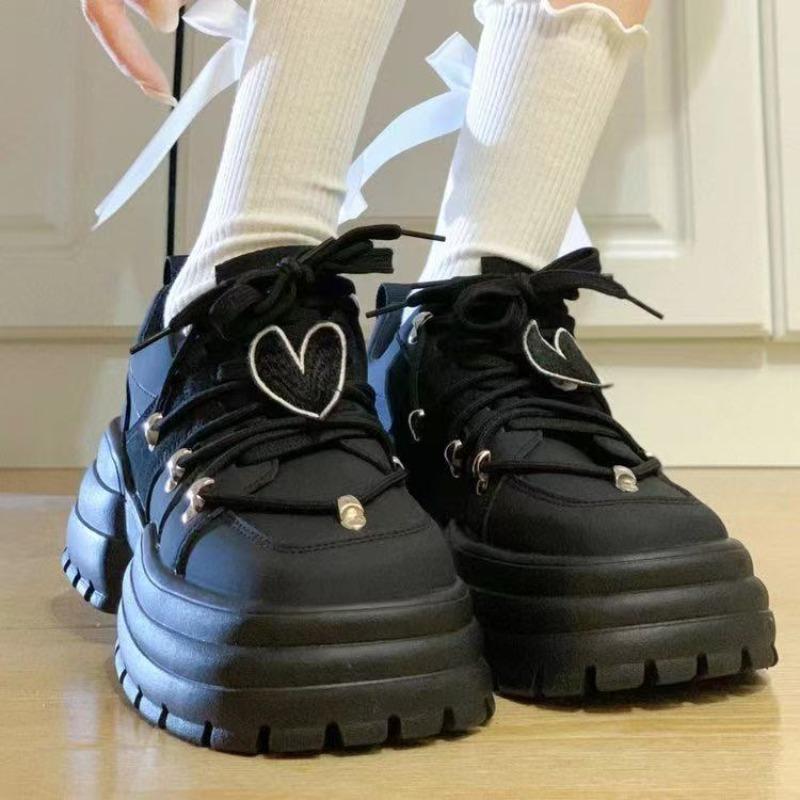 Cross-strap single shoes women's casual sports women's shoes spring and summer new black and white lace-up muffin bottom low-top shoes women
