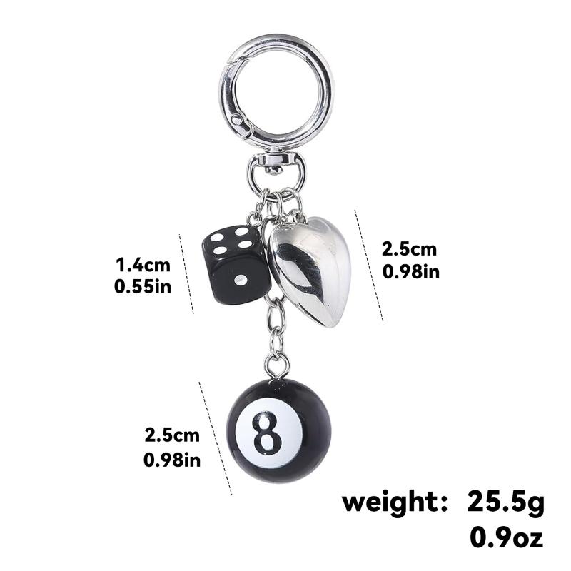 Punk Hiphop Black Dice Keychain Vintage No.8 Billiard Lucky Pendant Cool Y2K Accessory for Streetwear Fans Daily Wear
