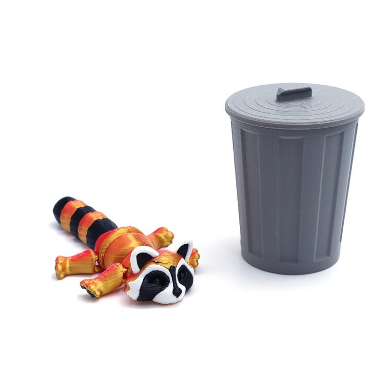 Farbverlauf Gelenkiger Waschbär Fidget Spielzeug (3D gedruckt): Mehrgelenk-Bewegliches Tier mit Mülleimer – Trendige Wohn-/Schreibtisch-Dekoration