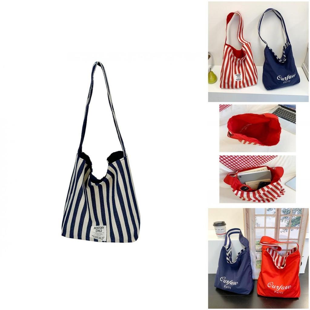 Borsa a Tote in Tela da Donna con Strisce Eleganti e Design Bicolore per l'Uso Quotidiano