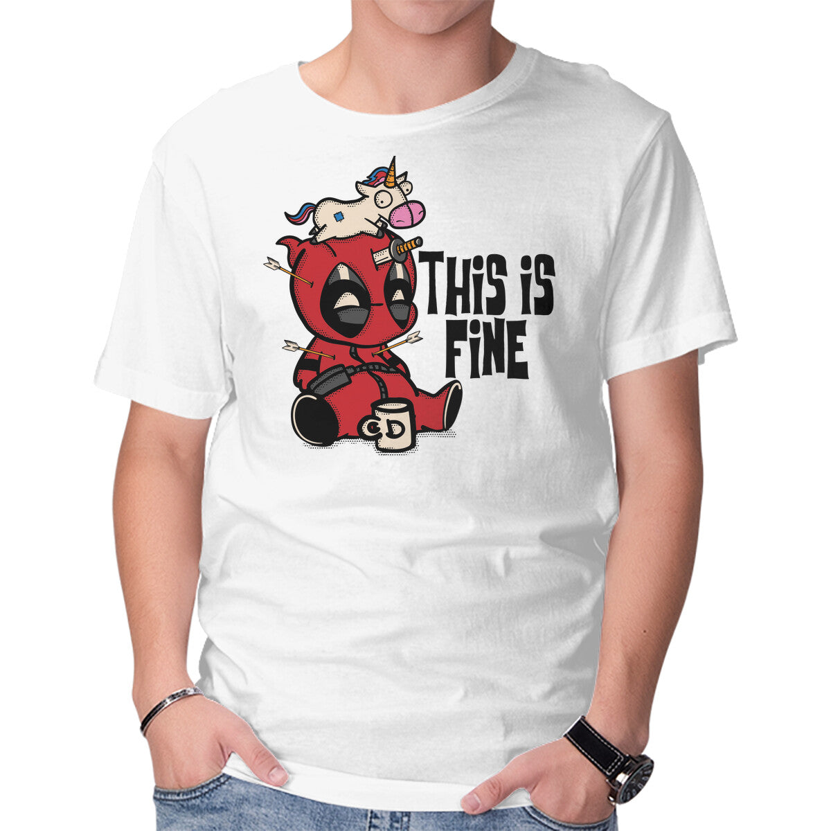 Unisex Crew Neck T-Shirt Dead But Fine Graphic Short Sleeve Casual Tee S