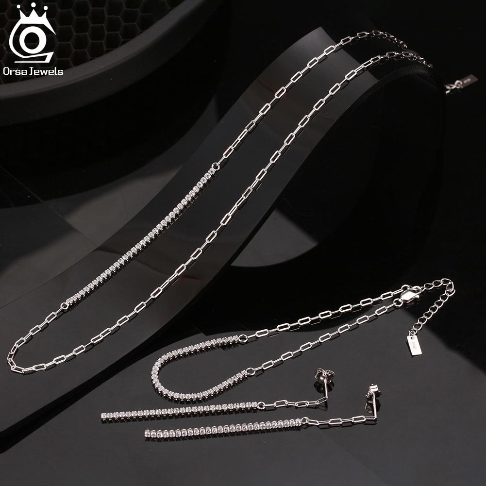 ORSA JEWELS 14K Gold Plated Paperclip Chains Tennis Bracelet For Women Zinc Alloy Sterling Zinc Alloy Handmade Bracelets Zircon SB141