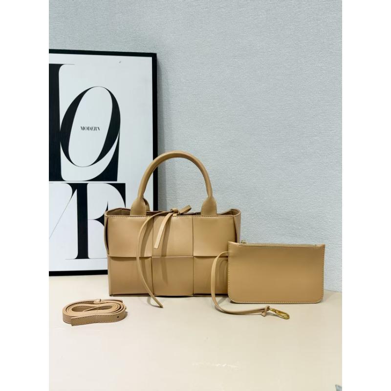 

New simple and large-capacity home-woven six-grid lace-up portable crossbody shoulder tote bag Small (ordinary without words) абрикосовый