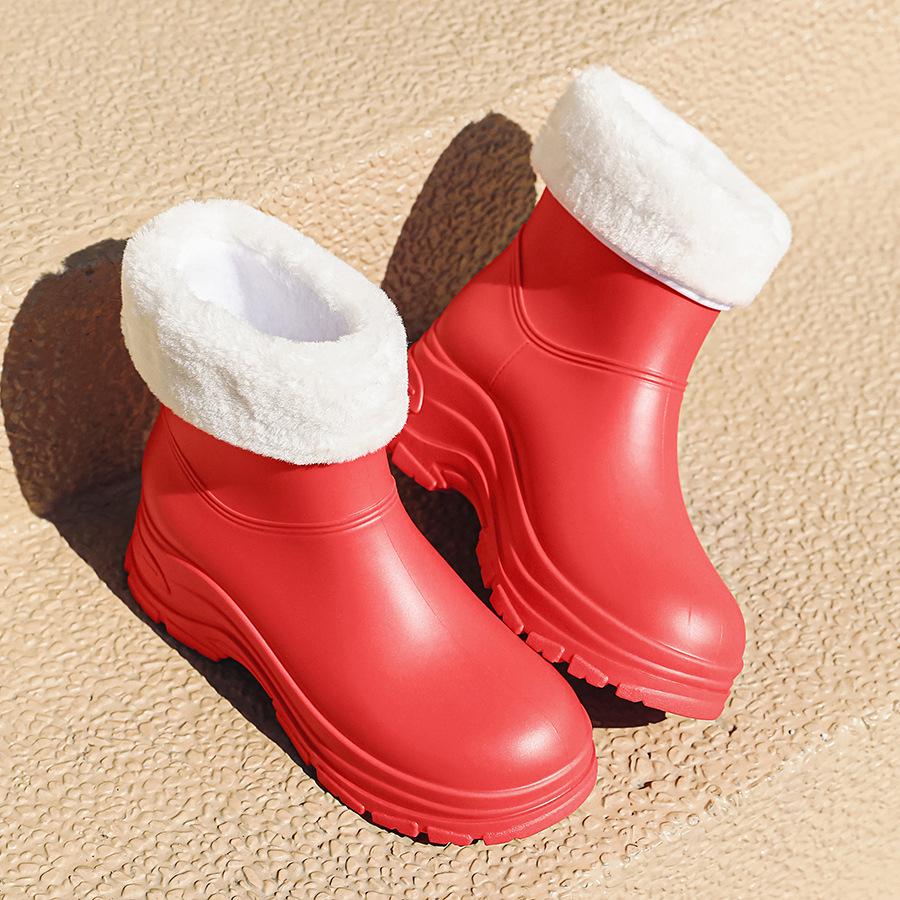 Rain Shoes Short Tube Women's Non-slip Waterproof Shoes Fashionable Adult Outdoor Water Boots Kitchen Rubber Shoes Warm Thick-soled Rain Boots Women