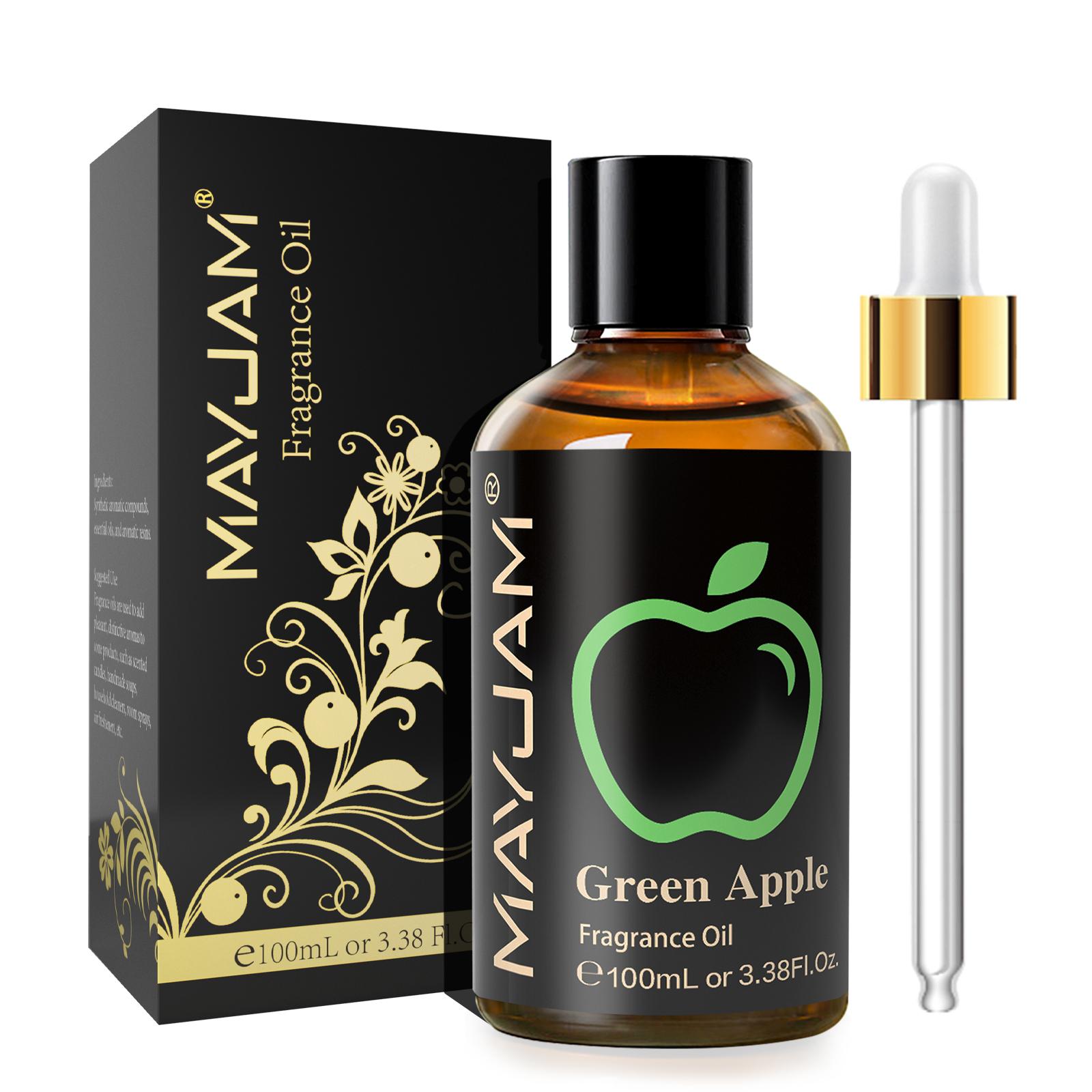 

MAYJAM 100ML/3.38FL.OZ Ароматні олії, Ефірні олії вишні, манго, кокоса та ванілі для ароматерапії Дифузори Спа Йога Мило Виготовлення свічок Green Apple