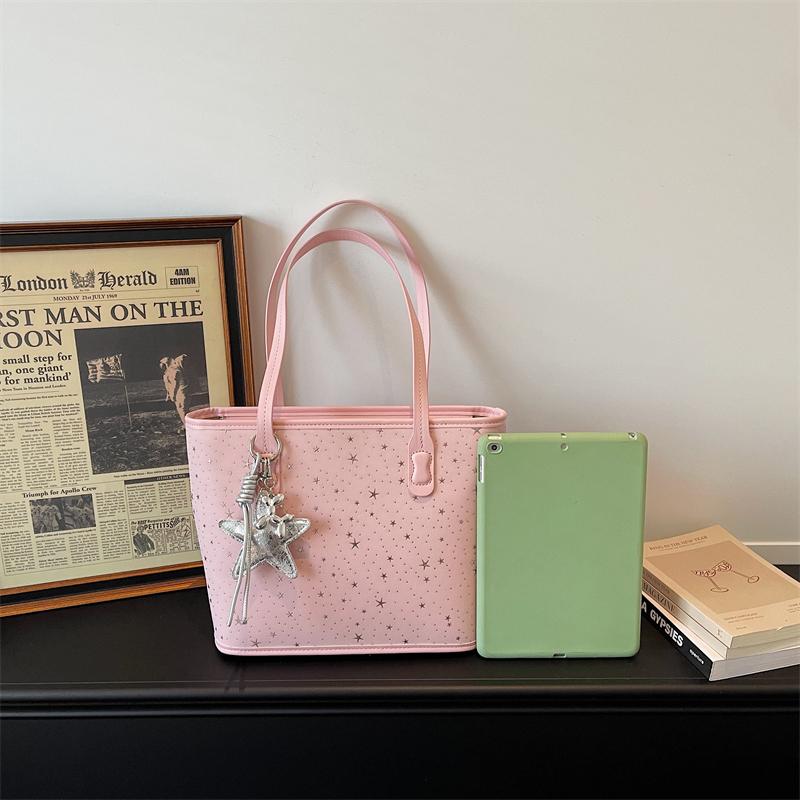 Fashion Cute Sparkle Star Print Tote Bags for Women with Star Charm Trendy Crossbody Purse Work Shopping Casual Shoulder Handbag