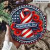 2D Flat, 1pc Round Memorial Day "Remember And Honor" Aluminum Hanging Sign, Patriotic USA Flag Ribbon Poppy Flower Design, Weatherproof Metal Wall