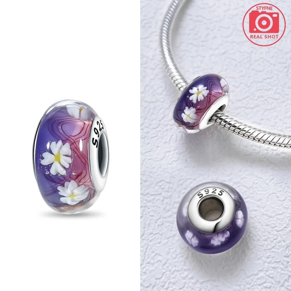 Original Rosa Glasperlen Blaue Romantische Perlen 925 Silber Charms für Frauen DIY Schmuckherstellung Armband Passend