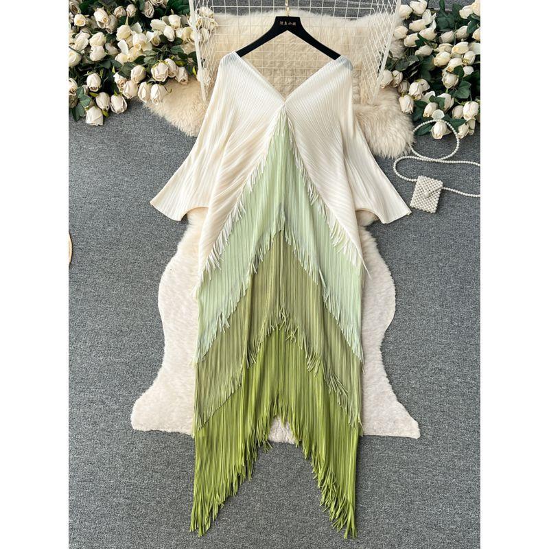 Women's Wear Niche Style Contrast Color Stitching Tassel Dress