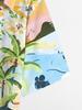 Hawaiian Casual Beach Coconut Tree and Parrot Floral Print Men's Shirt, Short Sleeve, Classic Collar Suitable for Summer Vacation and Beach Outings