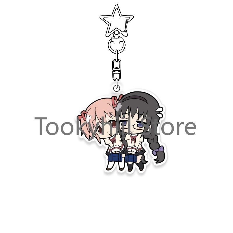 Madoka Magica Porte-clés Mode Exquis Anime Dessin Animé Figure Figurine Décor Pendentif Porte-clés Ornements Acrylique Sac Sac à Dos Cadeau 3-4cm gray