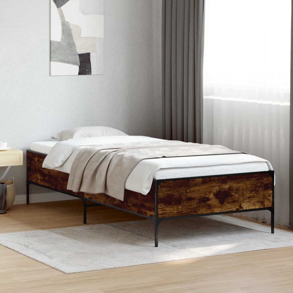 Bed Frame Smoked Oak 90 x 200 cm Wood Based Material and Metal