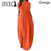 HNXC Women Casual Loose Long Dress O-Neck Short Sleeve Summer Beach Dress Elegant Party Dress